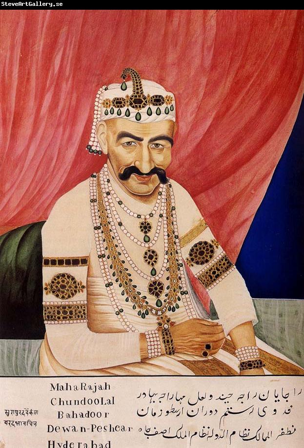 unknow artist Portrait of Maharaja Chandulal,Chief Minister of the Nizam of Hyderabad,Nawab Ali Khan,Asaf Jah Iv